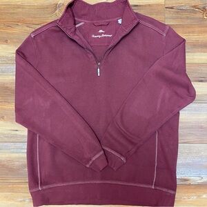 Tommy Bahama Burgundy Quarter-Zip Pullover Men’s L 100% Cotton Casual Winter EUC
